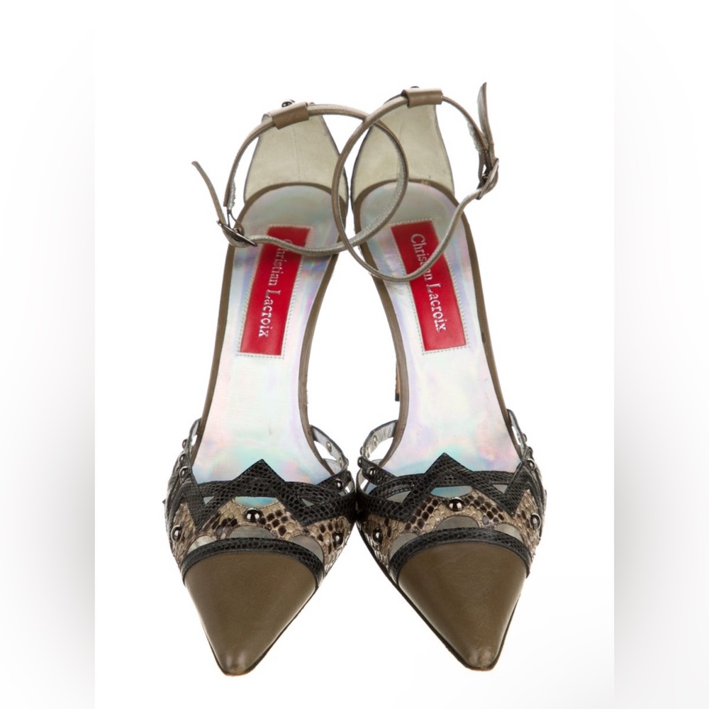 Christian Lacroix Snakeskin Studded Accents Pumps in good condition. - Picture 3 of 5